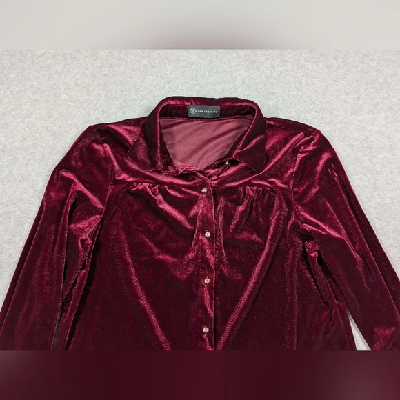 Kara and Kate Velvet Burgundy Button Down Small Shirt - Picture 2 of 10